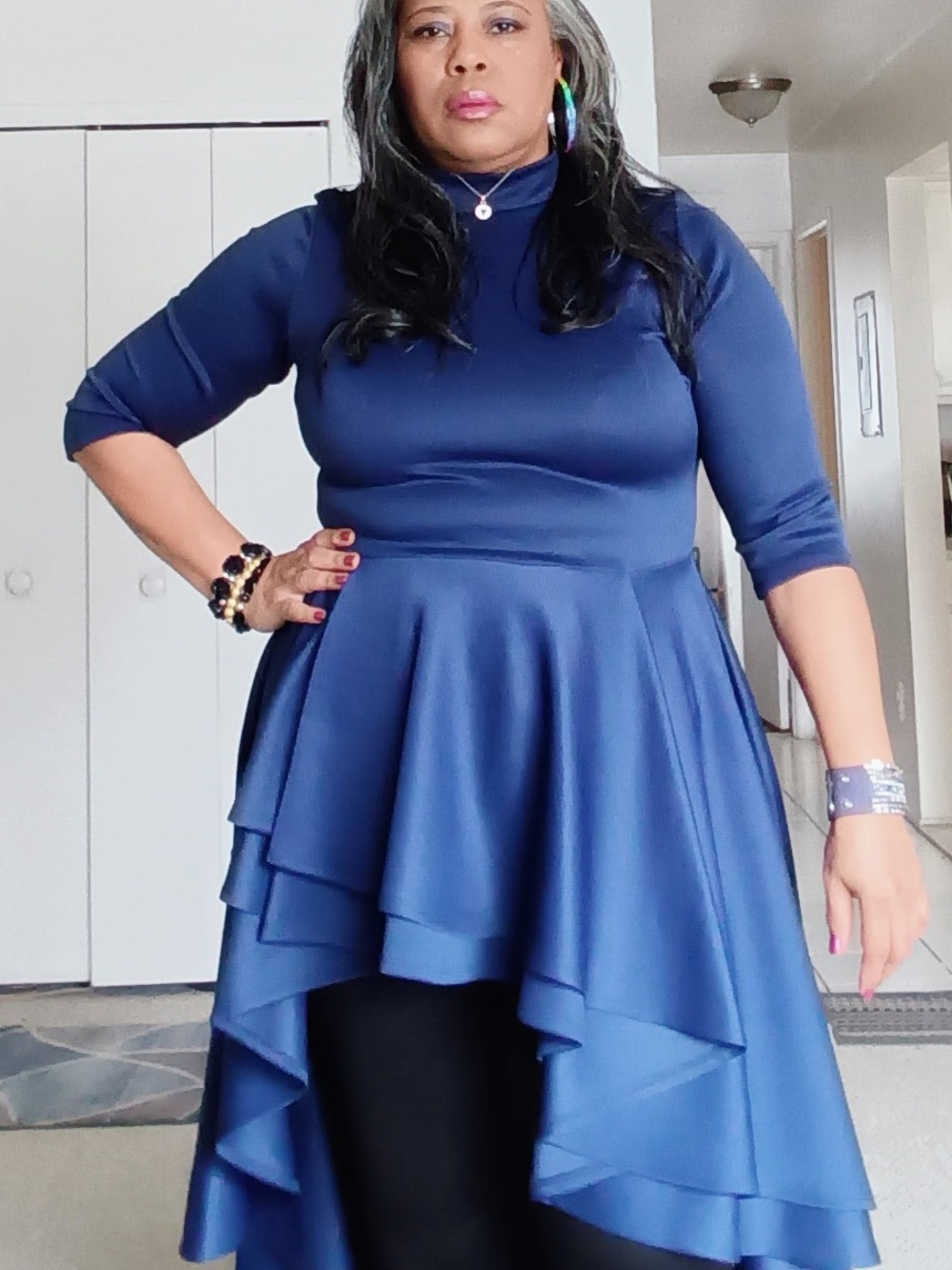 Women’s Navy High-Low Peplum Dress